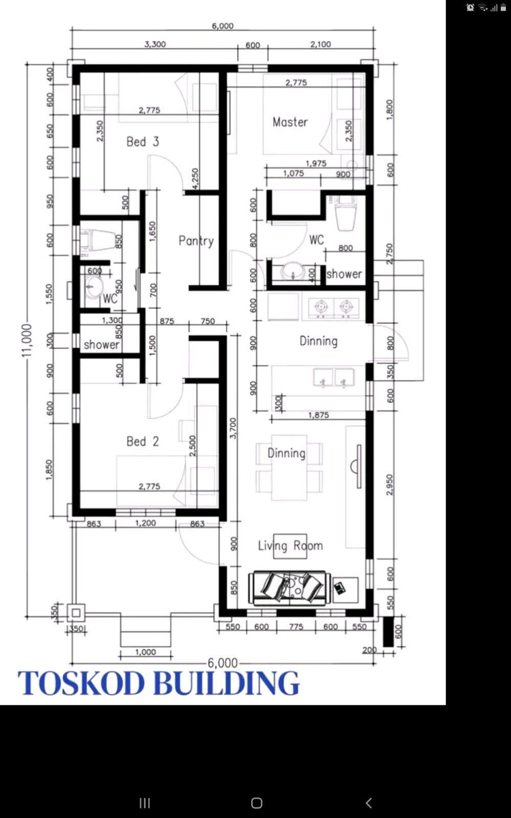 Vente de plan de maison 3 chambre salon 4 douche interne 1 cuisine et une salle à manger — photo 1