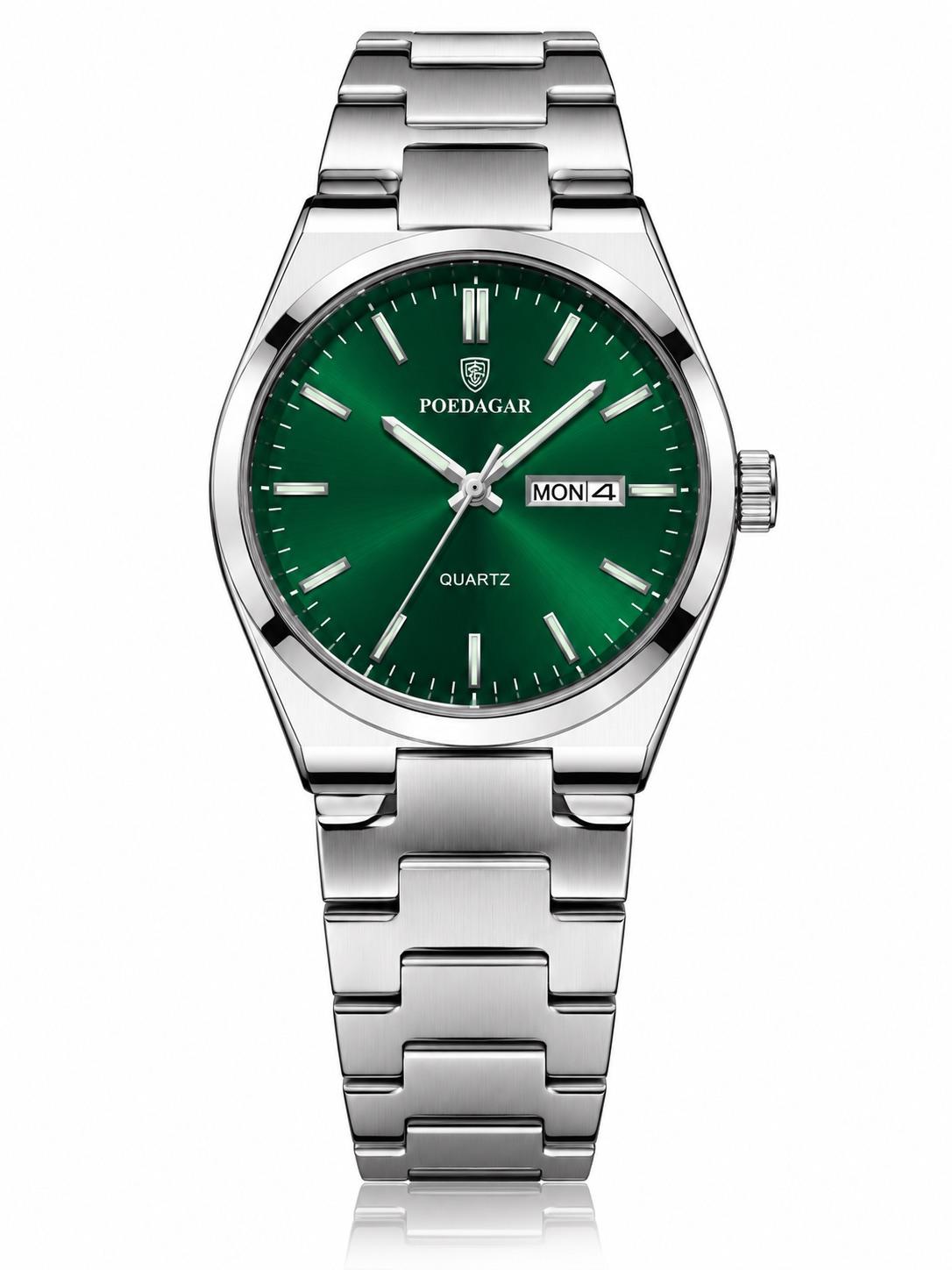 Montre POEDAGAR argent cadran vert